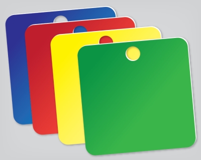 COLORED ALUMINUM SQUARE 1.5 INCH TAGS - 100 pkg